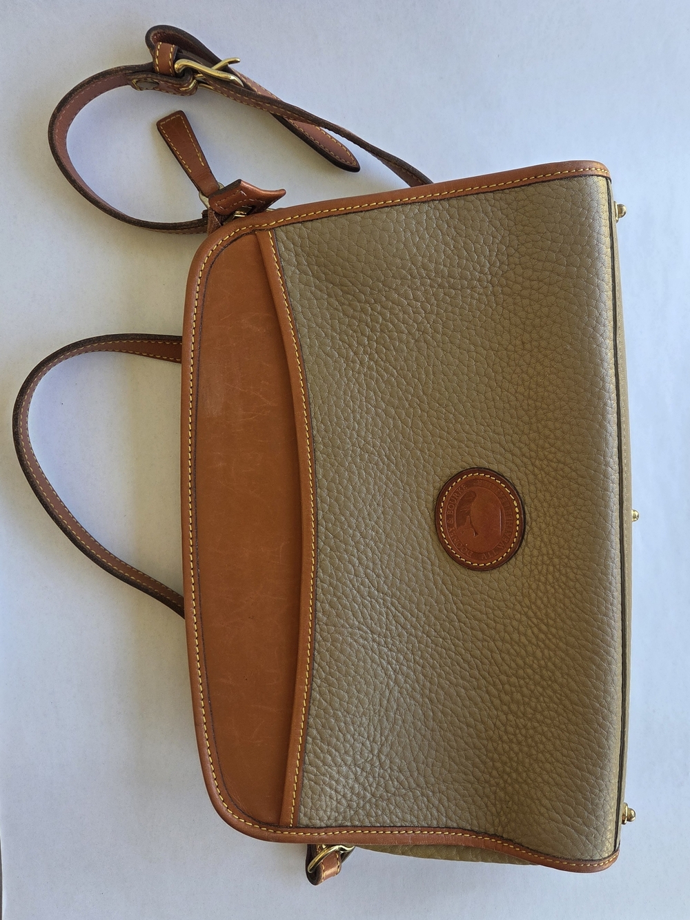 Vintage Dooney & Bourke Taupe and Brown All Weather Leather Crossbody Bag